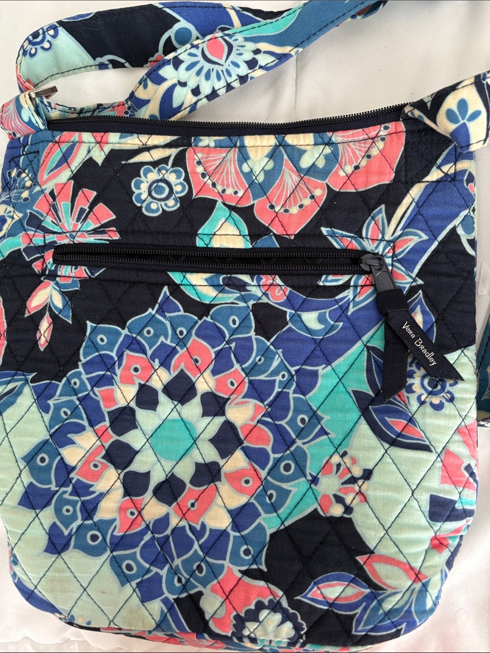 Vera Bradley Navy Floral Quilted Crossbody with Teal & Coral Accents